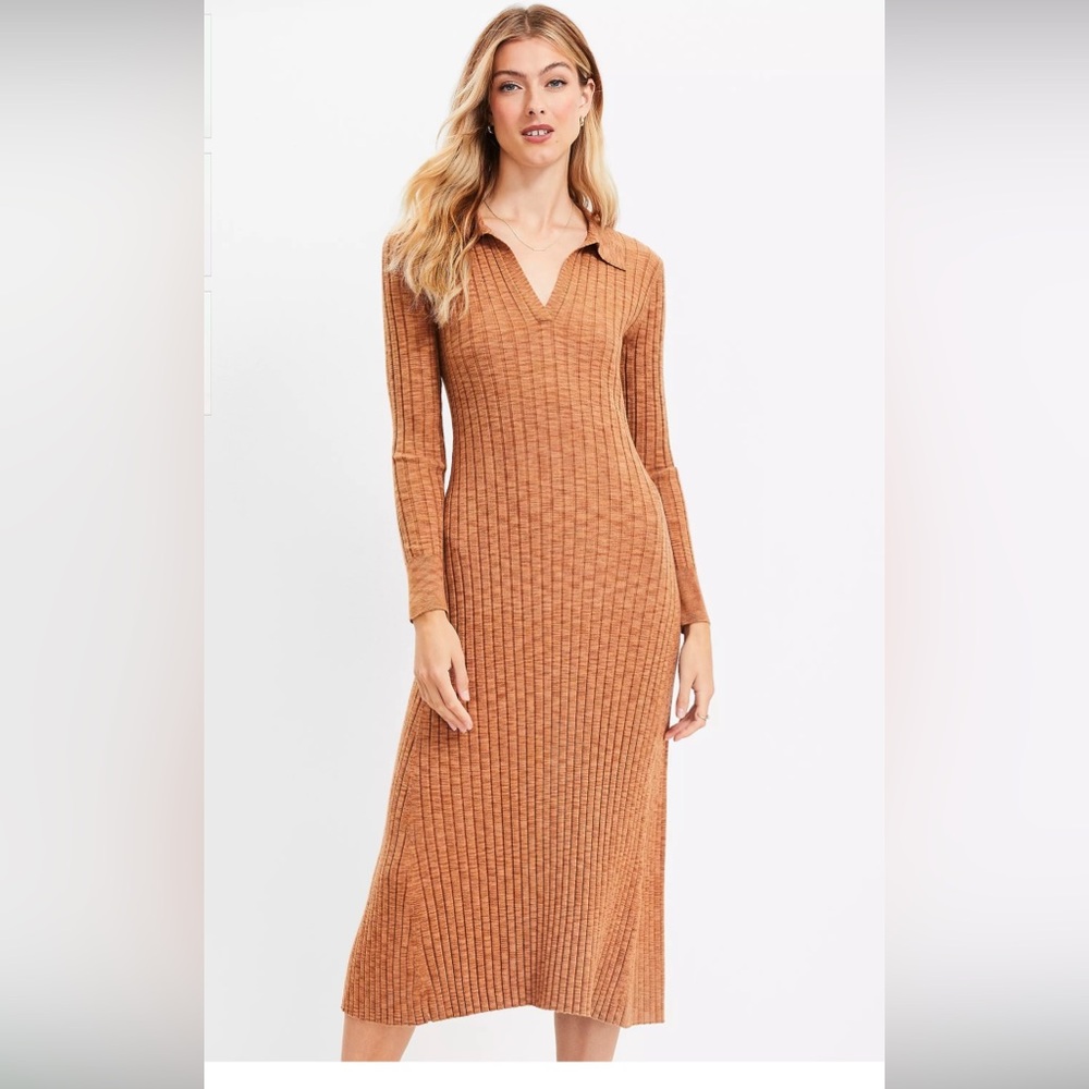 NWT Loft Ribbed Midi Polo Sweater Dress Size L